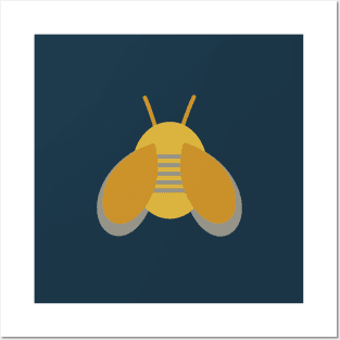 Lucky Bee - Cute Retro Bee in Light and Dark Mustard and Grey Posters and Art